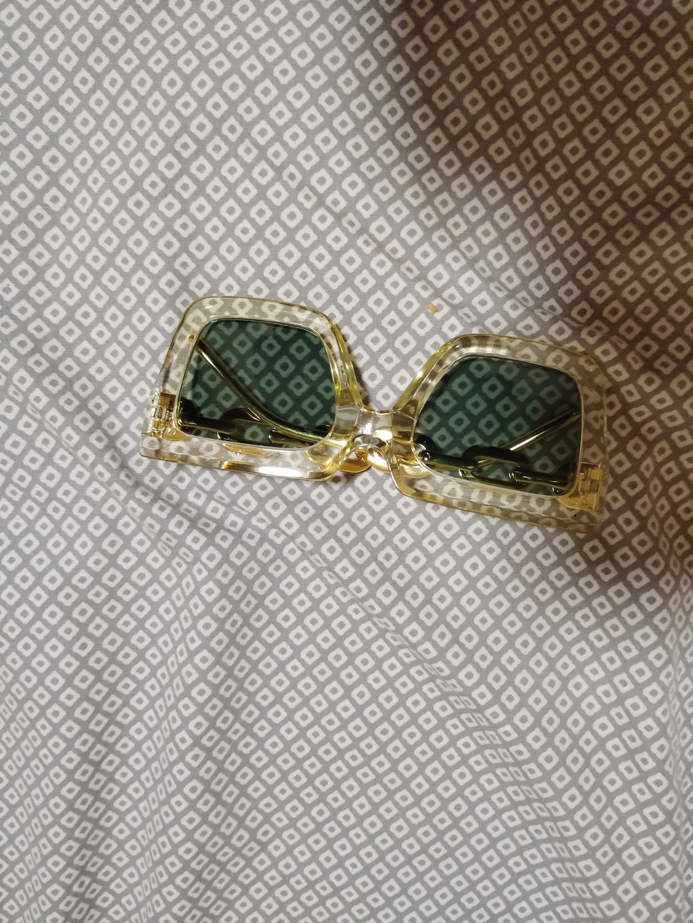 Transparent Yellow Frame Sunglasses with Green Lenses - Women Accessories